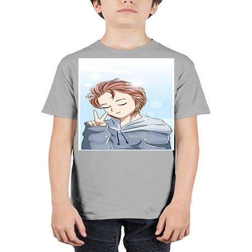 Cute boy brown hair with blue jacket 126# - anime - Youth Tee Unisex