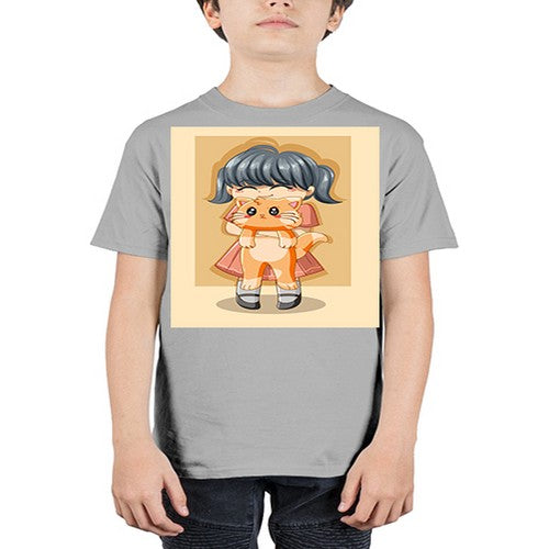 Cute girl with cat animal day 135# - anime - Youth Tee Unisex