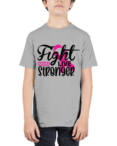 Fight Harder Live Stronger 27# - breast cancer - Youth Tee Unisex