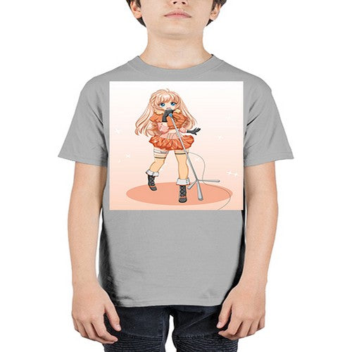 Happy and beautiful singer woman with microphone 160# - anime - Youth Tee Unisex
