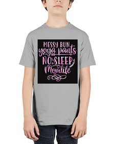 Messy bun yoga pants no sleep momlife  424# - yoga - Youth Tee Unisex