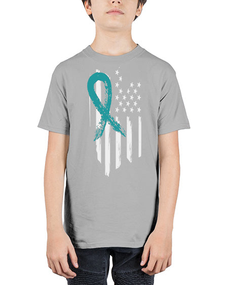 PTSD Teal Ribbon Distressed US 7# - PTSD - Youth Tee Unisex
