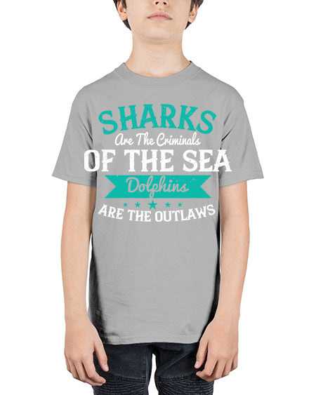 Sharks are the criminals of the sea Dolphins are the outlaws Style 34# - shark-fish - Youth Tee Unisex