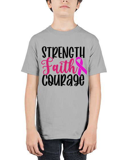 Strength Faith Courage 7# - breast cancer - Youth Tee Unisex