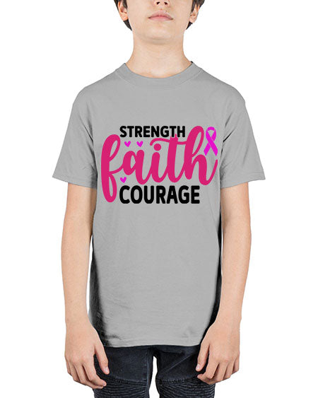 Strength Faith Courage 8# - breast cancer - Youth Tee Unisex