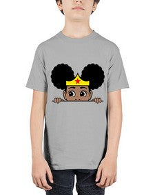 afro puff wonder woman girl peekaboo 84# - black girls or women - Youth Tee Unisex