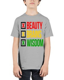 beauty brains wisdom 262# - black words and phrases - Youth Tee Unisex