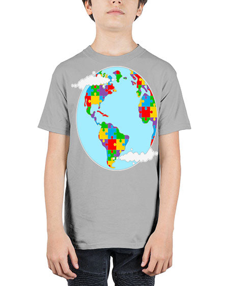 earth autism awareness heart puzzle 83# - autism - Youth Tee Unisex