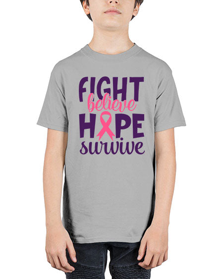 fight believe hope survive Style 13# - breast cancer - Youth Tee Unisex