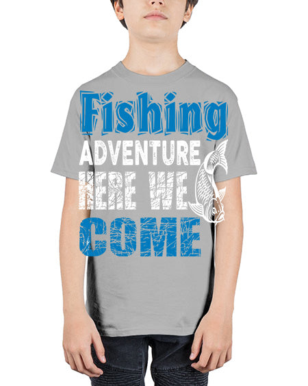 fishing adventure here we come png 79# - shark-fish - Youth Tee Unisex
