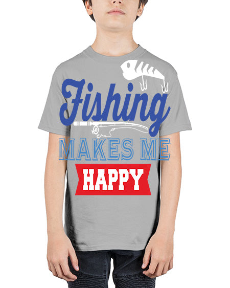 fishing makes me happy png 78# - shark-fish - Youth Tee Unisex