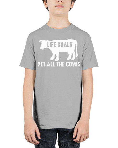 life goals pet all the cows - cow - Youth Tee Unisex