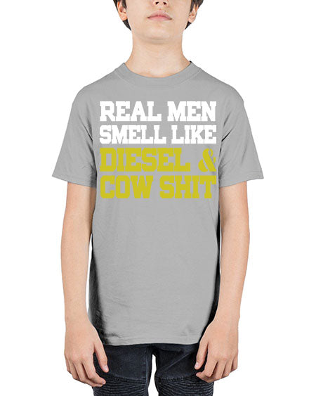 real men smell like diesel and cow poop - cow - Youth Tee Unisex