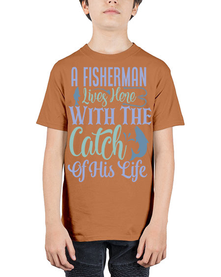 A Fisherman Lives Here With The Catch Of His Life 125# - shark-fish - Youth Tee Unisex