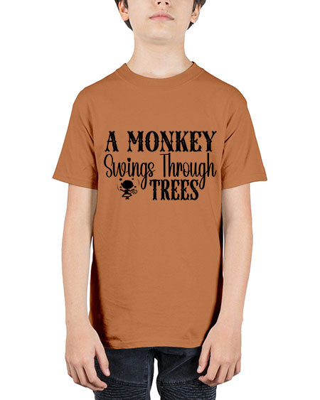A monkey swings through trees  - monkey - Youth Tee Unisex