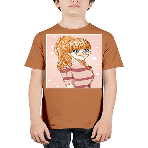 Beautiful and cool girl orange hair with glasses 105# - anime - Youth Tee Unisex