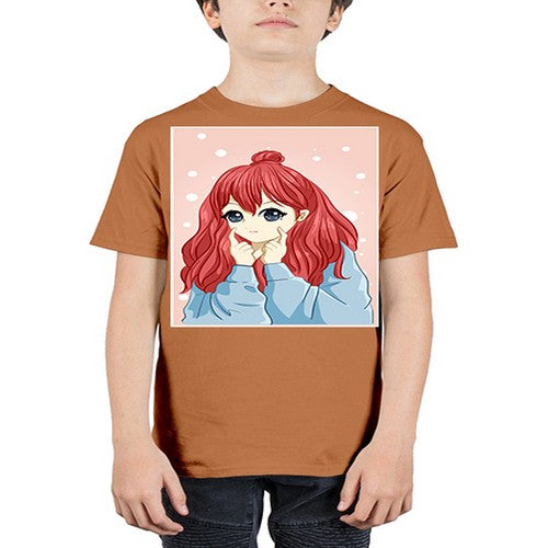 Beautiful and cute girl long red hair with jacket 150# - anime - Youth Tee Unisex