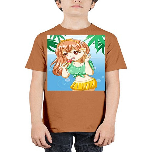 Beautiful and cute girl yellow hair with ice cream in beach in the summer 178# - anime - Youth Tee Unisex