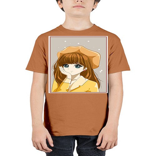 Beautiful and pretty girl brown long hair with yellow hat 128# - anime - Youth Tee Unisex