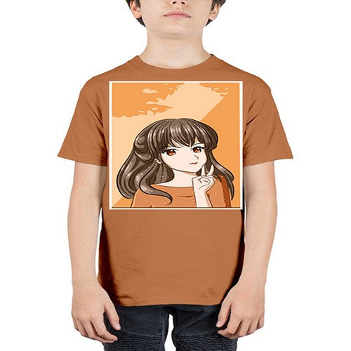 Beautiful and pretty girl long hair with orange background 100# - anime - Youth Tee Unisex