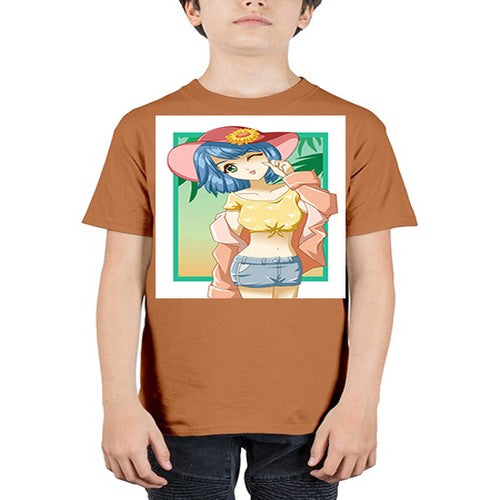 Beautiful and sexy girl on the beach with cute hat in summer 1# - anime - Youth Tee Unisex