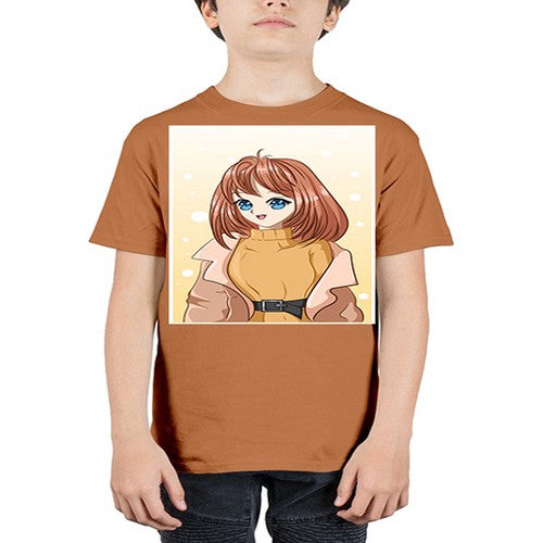 Beautiful girl short hair wearing winter clothes 168# - anime - Youth Tee Unisex