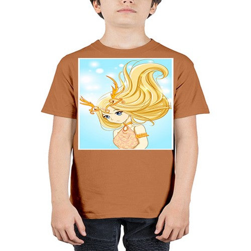Beautiful queen with gold hair and gold horn crown 39# - anime - Youth Tee Unisex