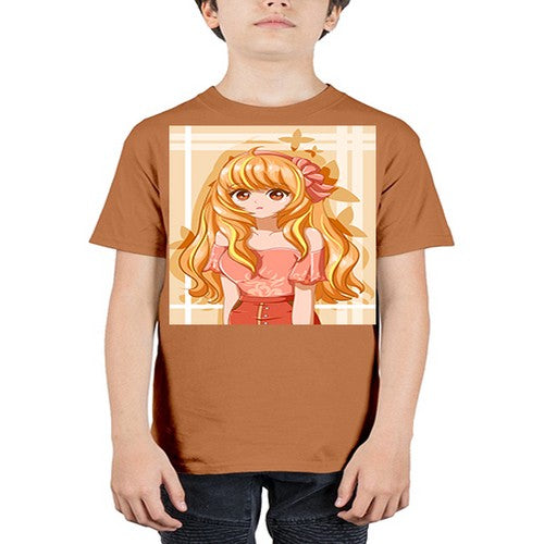 Cute and beautiful girl blonde hair with ribbon 110# - anime - Youth Tee Unisex