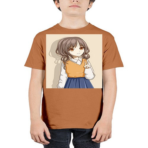 Cute and beautiful girl brown hair wearing uniform 71# - anime - Youth Tee Unisex