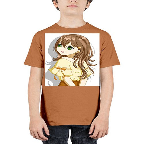 Cute and beautiful girl brown hair with yellow blouse 69# - anime - Youth Tee Unisex