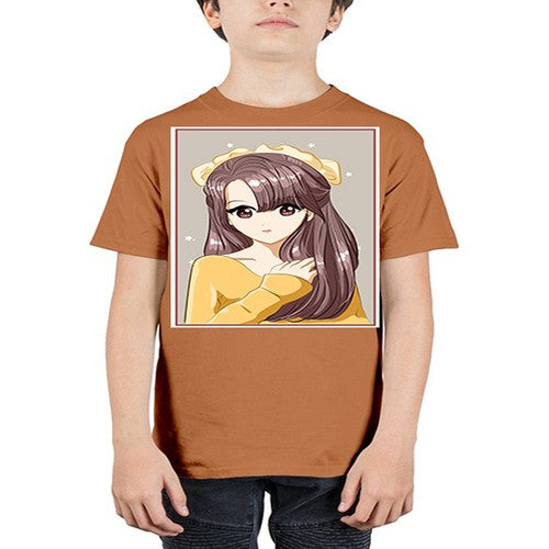Cute and beautiful girl brown long hair and ribbon 136# - anime - Youth Tee Unisex