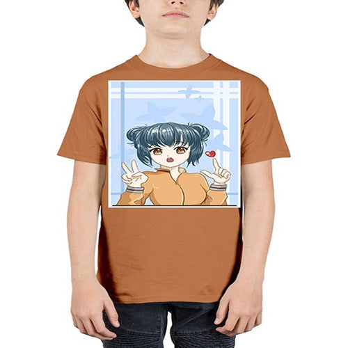 Cute and beautiful girl dark blue hair with love 74# - anime - Youth Tee Unisex