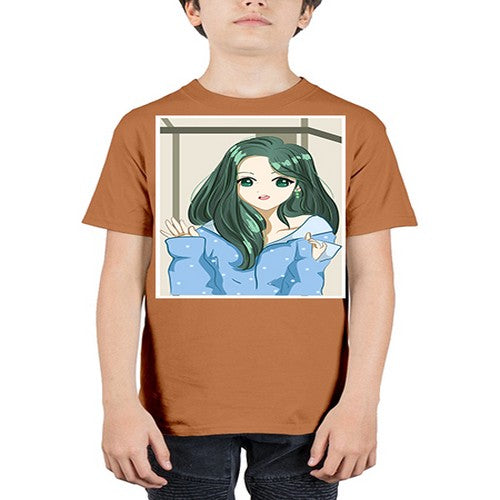Cute and beautiful girl green long hair 134# - anime - Youth Tee Unisex