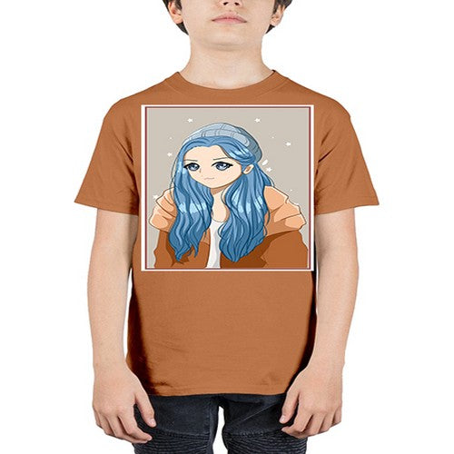 Cute and beautiful girl long blue hair in the winter 142# - anime - Youth Tee Unisex