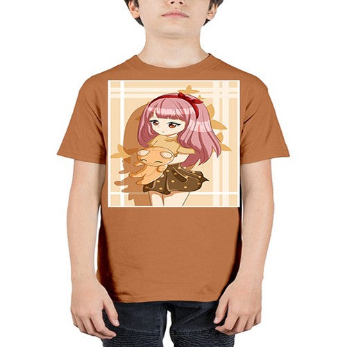 Cute and beautiful girl long pink hair with doll 9# - anime - Youth Tee Unisex