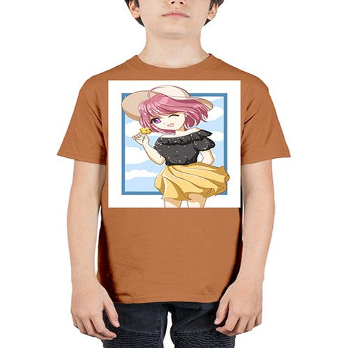 Cute and beautiful girl pink hair with hat in the summer 146# - anime - Youth Tee Unisex