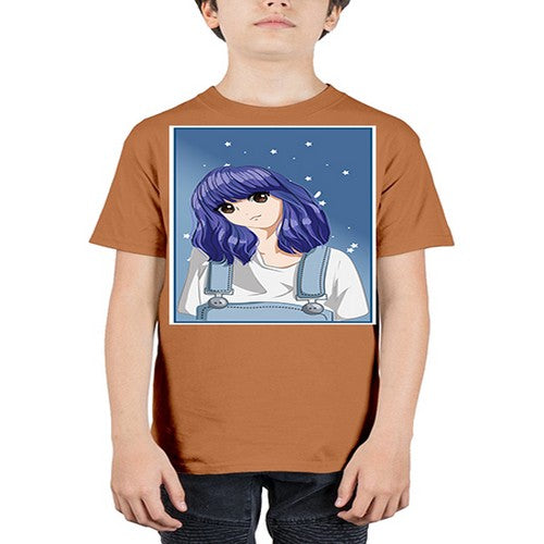 Cute and beautiful girl short purple hair 144# - anime - Youth Tee Unisex