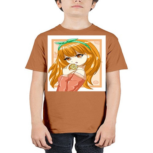 Cute and beautiful girl with orange in the summer 174# - anime - Youth Tee Unisex