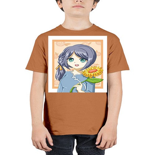 Cute and beautiful girl with sunflower in the summer 165# - anime - Youth Tee Unisex