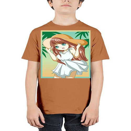 Cute and beautiful girl with white dress in beach at summer 162# - anime - Youth Tee Unisex