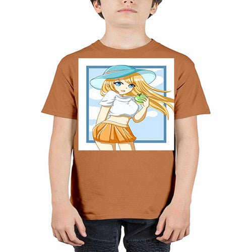Cute and beautiful girl yellow hair with apple in the summer 158# - anime - Youth Tee Unisex