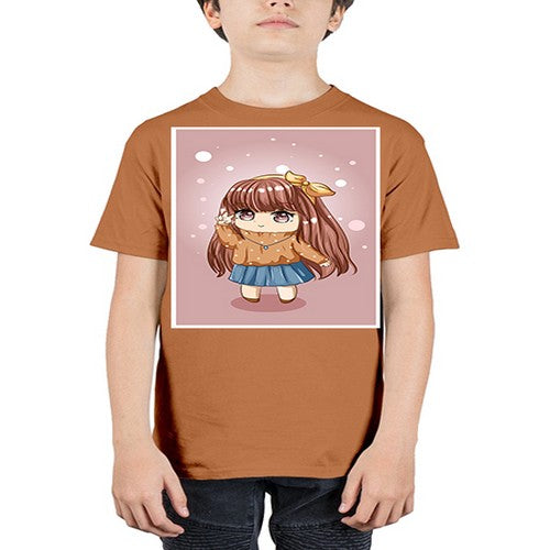 Cute and beautiful little girl long brown hair 149# - anime - Youth Tee Unisex