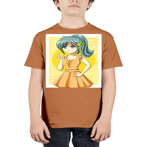 Cute and beautiful orange theme girl in summer 45# - anime - Youth Tee Unisex