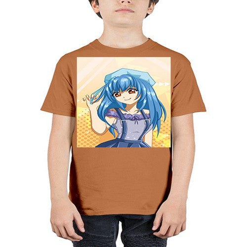Cute and funny girl with blue hair in purple dress 83# - anime - Youth Tee Unisex