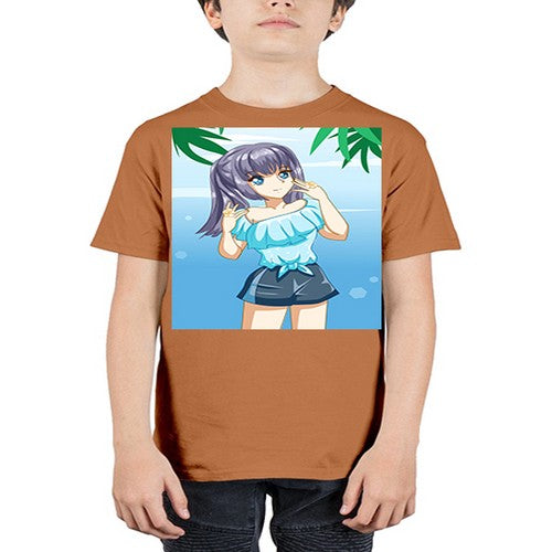 Cute and happy girl with blue shirt in summer 125# - anime - Youth Tee Unisex
