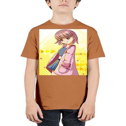 Cute and happy girl with pink coat 111# - anime - Youth Tee Unisex