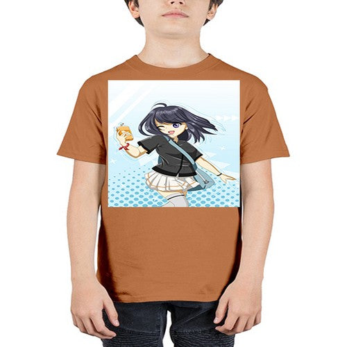 Cute and happy student girl with banana milk 4# - anime - Youth Tee Unisex