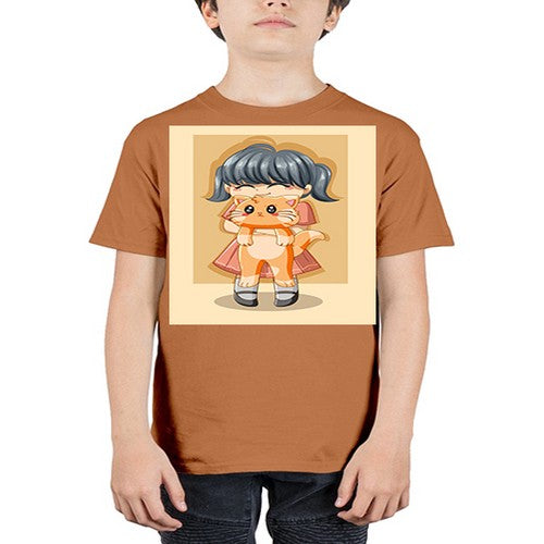 Cute girl with cat animal day 135# - anime - Youth Tee Unisex
