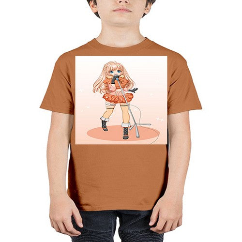 Happy and beautiful singer woman with microphone 160# - anime - Youth Tee Unisex