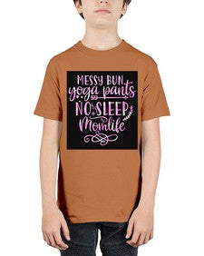 Messy bun yoga pants no sleep momlife  424# - yoga - Youth Tee Unisex